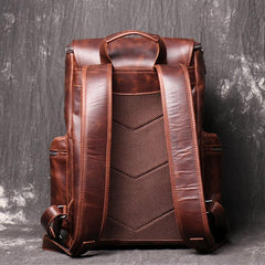 Cool Brown Mens Leather 15.6 inches Large School Backpack Travel Backpack for Men