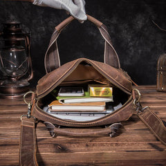 Vintage Brown Leather Mens Vertical Work Bag Handbag Vertical Briefcase Shoulder Bag For Men