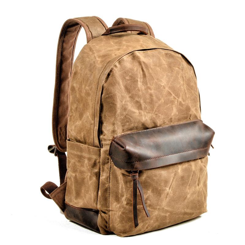 Waxed Canvas Womens Mens Backpack 14'' Green College White Backpack Travel Backpack For Men