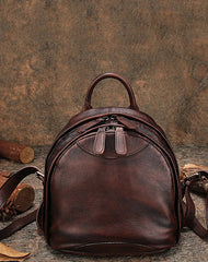 Classic Brown Leather Small Rucksack Womens Compact Leather Backpack Ladies Backpack Purse