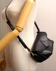 Cute Black LEATHER WOMEN Small SHOULDER BAG Handmade Small Crossbody Purse FOR WOMEN