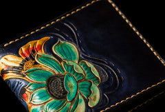 Handmade leather tooled fish carp wallet clutch black billfold wallet brown leather men - EverHandmade