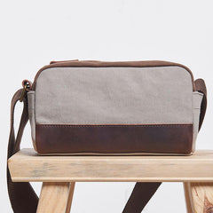 Mens Canvas Leather Gray Cool Messenger Bag Side Bag for Men