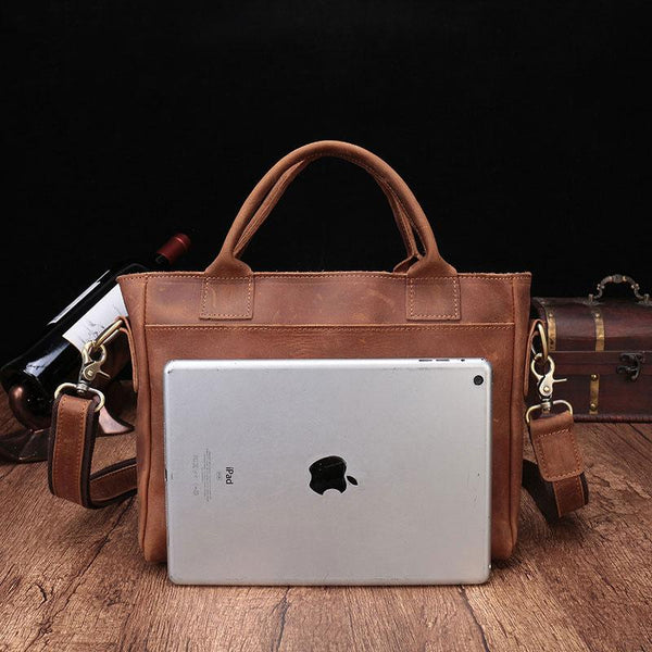 Cool Brown Leather Mens Vintage Small Briefcase Work Bag Shoulder Bag For Men FY02492081