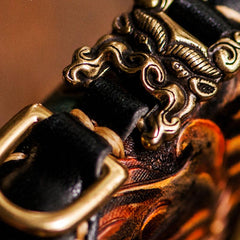 Handmade Leather Mens Tooled Monster Chain Biker Wallets Cool Leather Clutch Wallets Long Wallets for Men