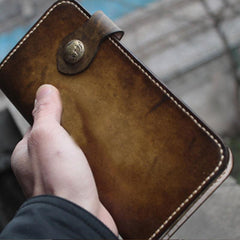 Handmade Mens Vintage Leather Long Biker Wallet Cool Long Chain Wallet for Men
