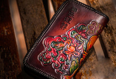 Handmade leather Chinese Lion zip wallet long wallet clutch leather men phone
