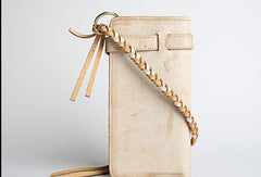 Handmade leather trucker wallet chain biker wallet long wallet beige leather men - EverHandmade