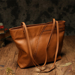 Fashion Handmade Brown Leather Tote Bag Shopper Bag Tote Purse For Women