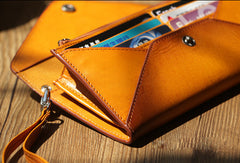 Handmade women Genuine leather bifold envelope clutch purse Wristlet wallet purse