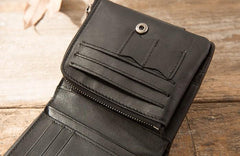 Black Leather Mens Small Wallets Trifold Vintage billfold Wallet for Men