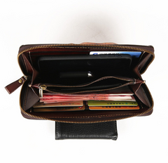 Handmade long skull clutch wallet leather men black white tooled wallet for men