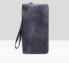 Handmade men long leather wallet clutch men bifold vintage gray brown long wallet for him - EverHandmade