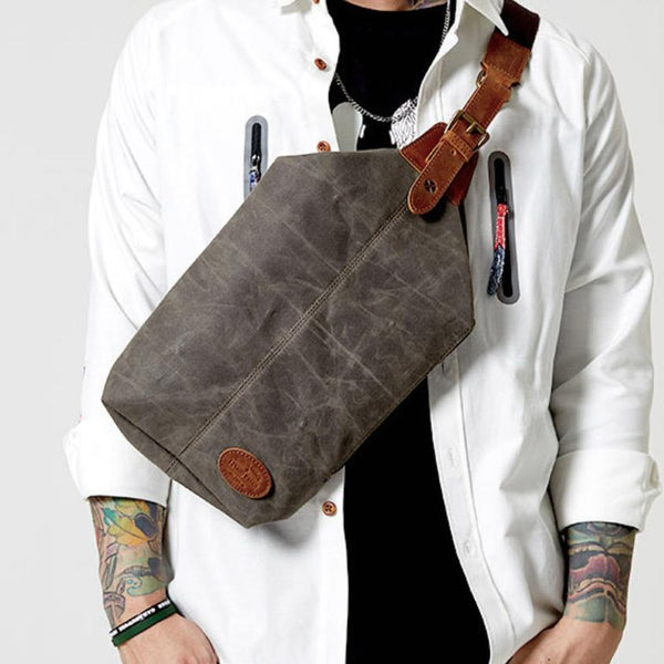 Waxed Canvas Sling Backpack Men's Sling Bag - Back View
