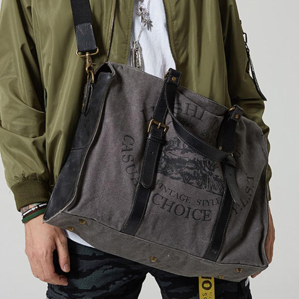 Fashion Canvas Leather Mens Weekender Bags Travel - Back View