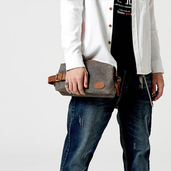 Waxed Canvas Leather Men's Clutch Purse Navy - Back View