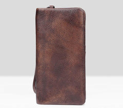 Handmade men long leather wallet clutch men bifold vintage gray brown long wallet for him - EverHandmade