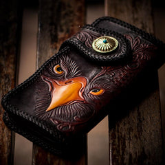 Handmade Leather Eagle Tooled Mens Chain Biker Wallet Cool Leather Wallet With Chain Wallets for Men