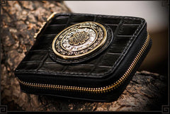 Handmade Leather Crocodile Skin Tooled Mens billfold Wallet Cool Chain Wallet Biker Wallet for Men