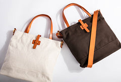 Handmade Genuine Leather Canvas Handbag Tote Shopper Bag Purse Handbag Shoulder Bag Purse For Women - EverHandmade