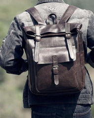 Cool Leather Mens Backpack Large Coffee Travel Backpack Hiking Backpack for men