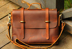 Vintage Leather Mens Messenger Bag Briefcase Side Bag Brown Work Bag Business Bag For Men - EverHandmade