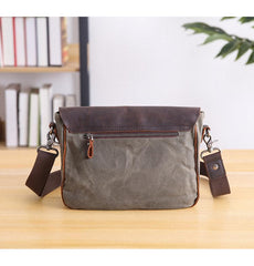 Waxed Canvas Leather Mens 10'' Khaki Side Bag Shoulder Bag Messenger Bag for Men