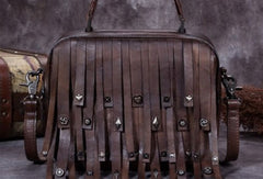 Genuine Leather Handbag Vintage Rivet Tassel Bag Crossbody Bag Shoulder Bag Purse For Women - EverHandmade