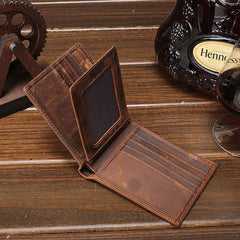 Cool Vintage Brown Mens Leather Small Wallet Bifold billfold Wallets for Men