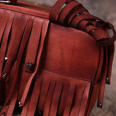 Red Vintage Womens Leather Purse Tassel Handbag Brown Shoulder Bag Crossbody Purses for Ladies