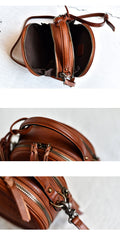 Womens Red Leather Round Crossbody Bag Crocodile Pattern Vintage Round Handbag Shoulder Bag for Women