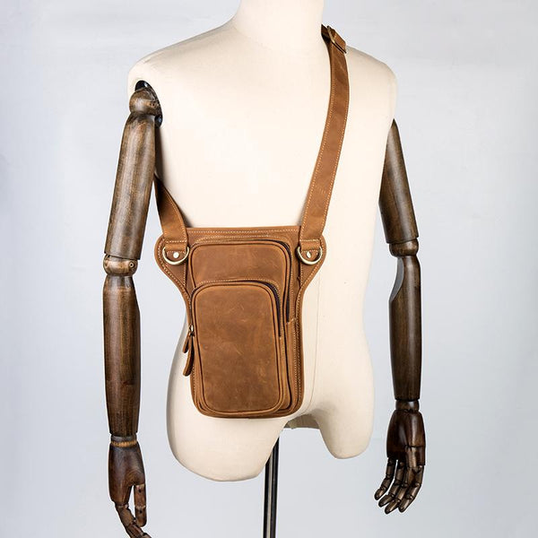 Brown Leather 8 inches Mens Small Messenger - Back View