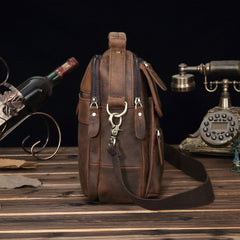 Dark Brown LEATHER MENS Vertical SHOULDER BAG SIDE BAG COURIER BAG MESSENGER BAG FOR MEN