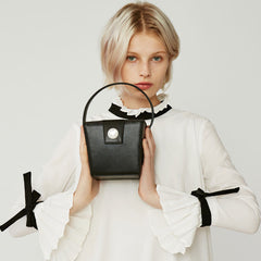 Cute Leather Black Womens Mini Box Purse Handbag Barrel Shoulder Bag for Women