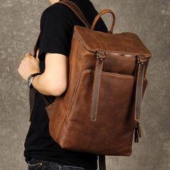 Genuine Leather Mens Cool Backpack Large Black Fashion Travel Backpack for men