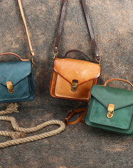 Vintage Leather Womens Square Satchels Shoulder Bags School Crossbody Purse for Women