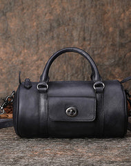 Coffee Leather Womens Barrel Handbag Handmade Barrel Handbag Crossbody Purse for Ladies