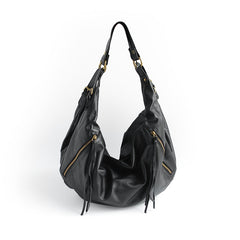 Vintage Black WOMENs LEATHER Hobo Handbag Fashion Hobo Shoulder Bag FOR WOMEN