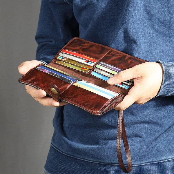 Leather Mens Cool Vintage Wallet Bifold Long - Back View