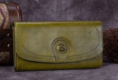 Genuine Leather Wallet Folded Long Wallet Vintage Wallet Purse For Women - EverHandmade
