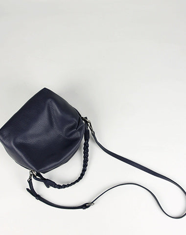 Cute Womens Dark Blue Leather Handbag Purse Cube Leather Shoulder Bag Crossbody Purse for Ladies