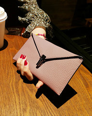 Cute Womens Purple Leather Envelope Wallet Slim Clutch Purse Checkbook Long Wallet for Women