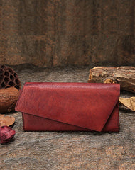 Womens Vintage Leather Trifold Long Wallet Geometry Clutch Long Wallet for Ladies