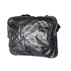 Cool Black Leather Men 10 inches Chest Bag Messenger Bag Courier Bags Postman Bag For Men