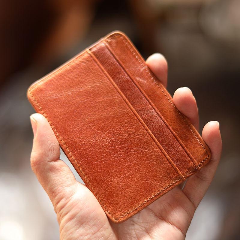 Brown Slim Leather Mens Card Wallet Small Card Holder Front Pocket Wallet For Men