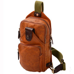 Fashion Black Leather Mens Sling Bag Chest Bag Sling Pack Tan One Shoulder Backpack For Men