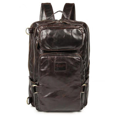 Cool Leather Mens 15 inches Computer Backpack Travel Backpacks Brown Weekender Bag Travel Bag for Men
