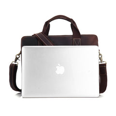 Vintage Mens Leather 14inch Laptop Briefcase Handbag Work Bag Business Bag Shoulder Bag For Men