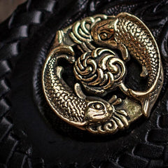 Handmade Leather Carp Tooled Long Mens Chain Biker Wallets Cool Leather Wallet With Chain Wallets for Men