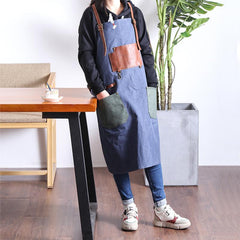 Canvas Leather Mens Womens Gray Craftsman Cafe Staff Clothes Work Apron for Men